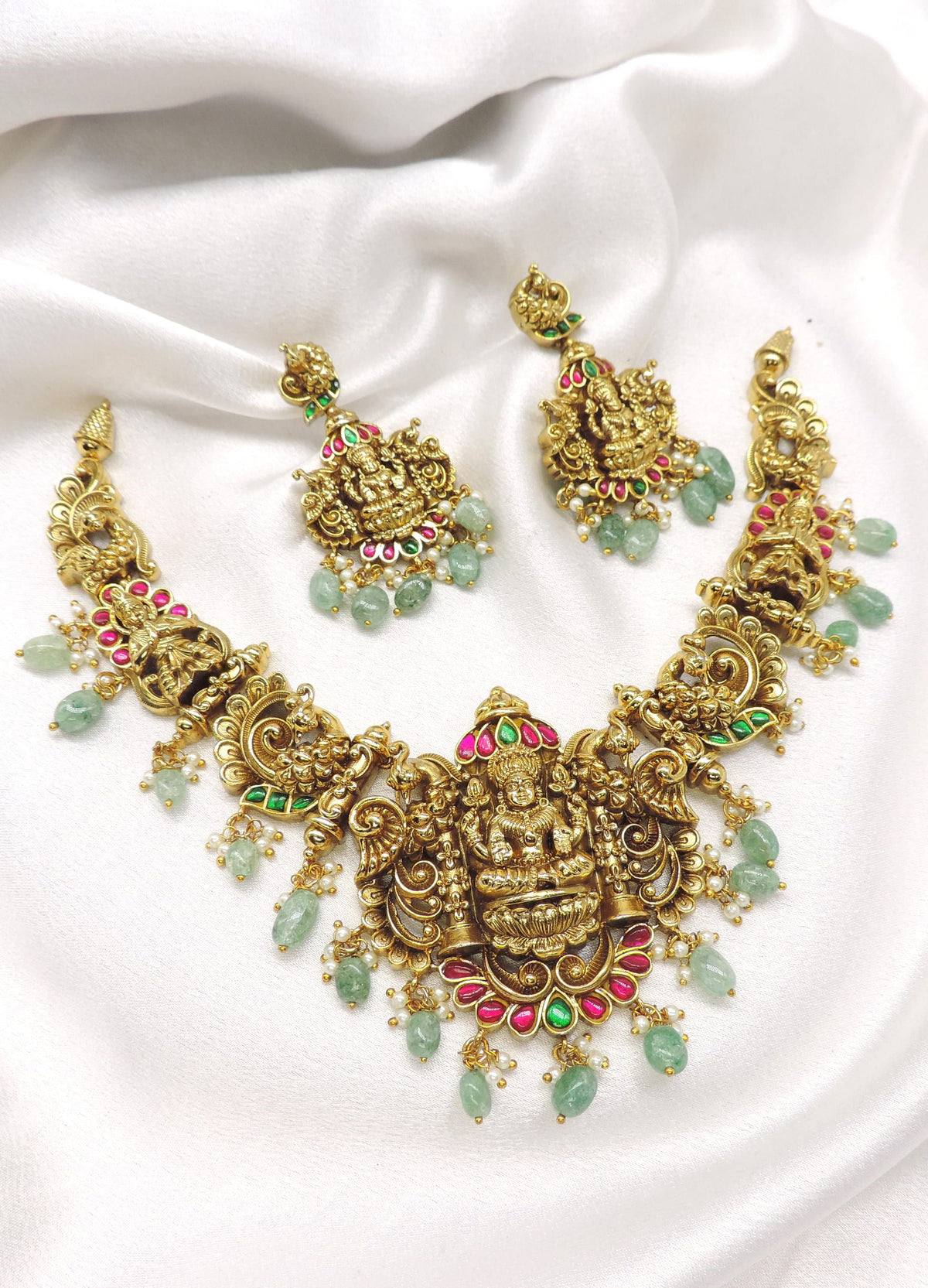Heritage Lakshmi Peacock Temple Jewelry Set by joyrias