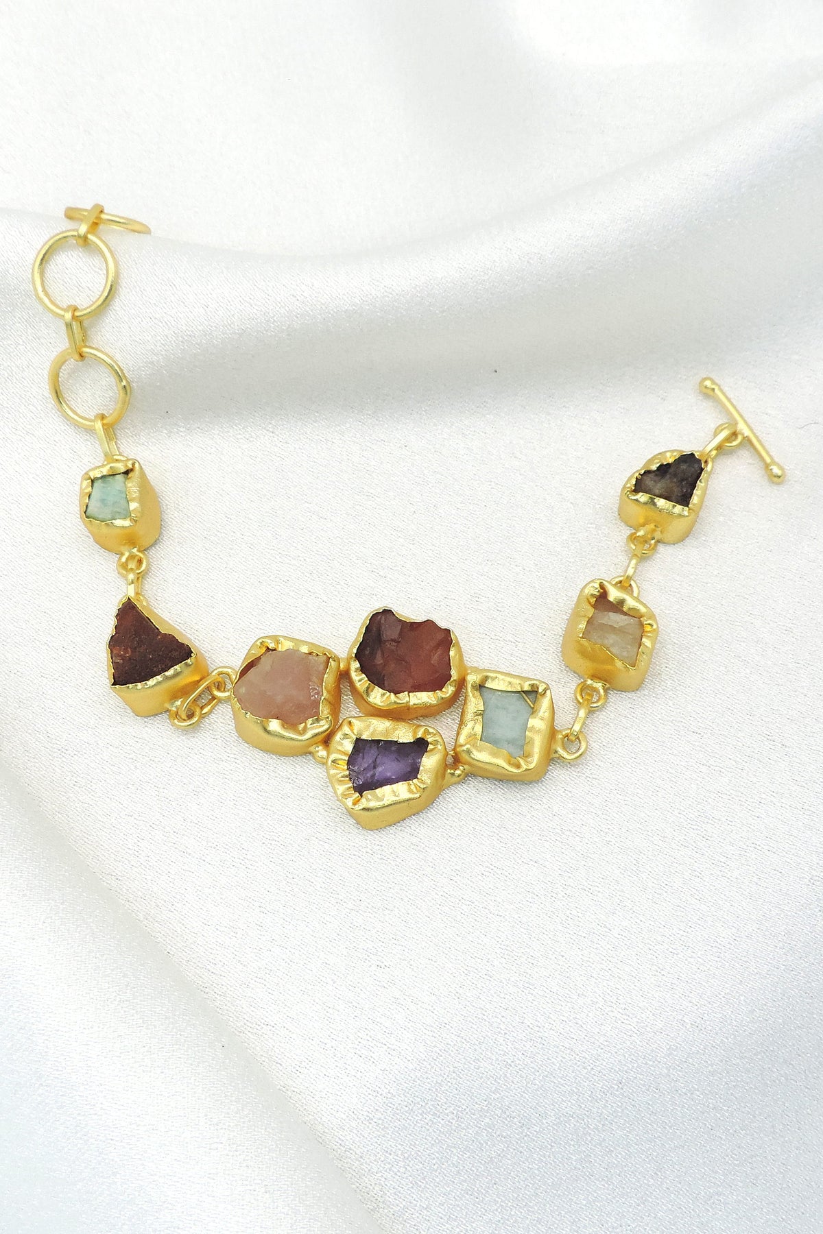Raw Amethyst Stone Bracelet in Gold | Natural Statement Cuff Bracelet