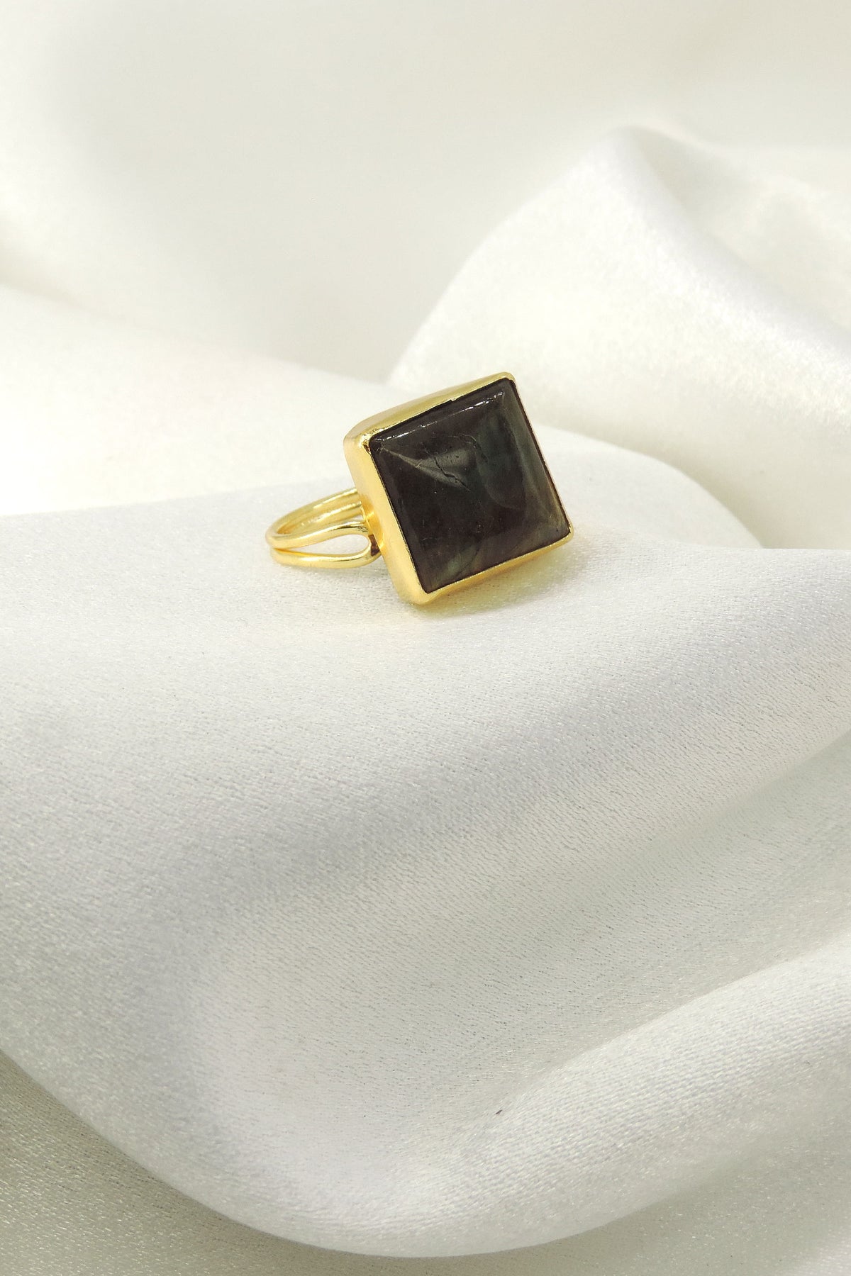 Prehnite Statement Ring | Gold Plated Natural Stone Adjustable Ring