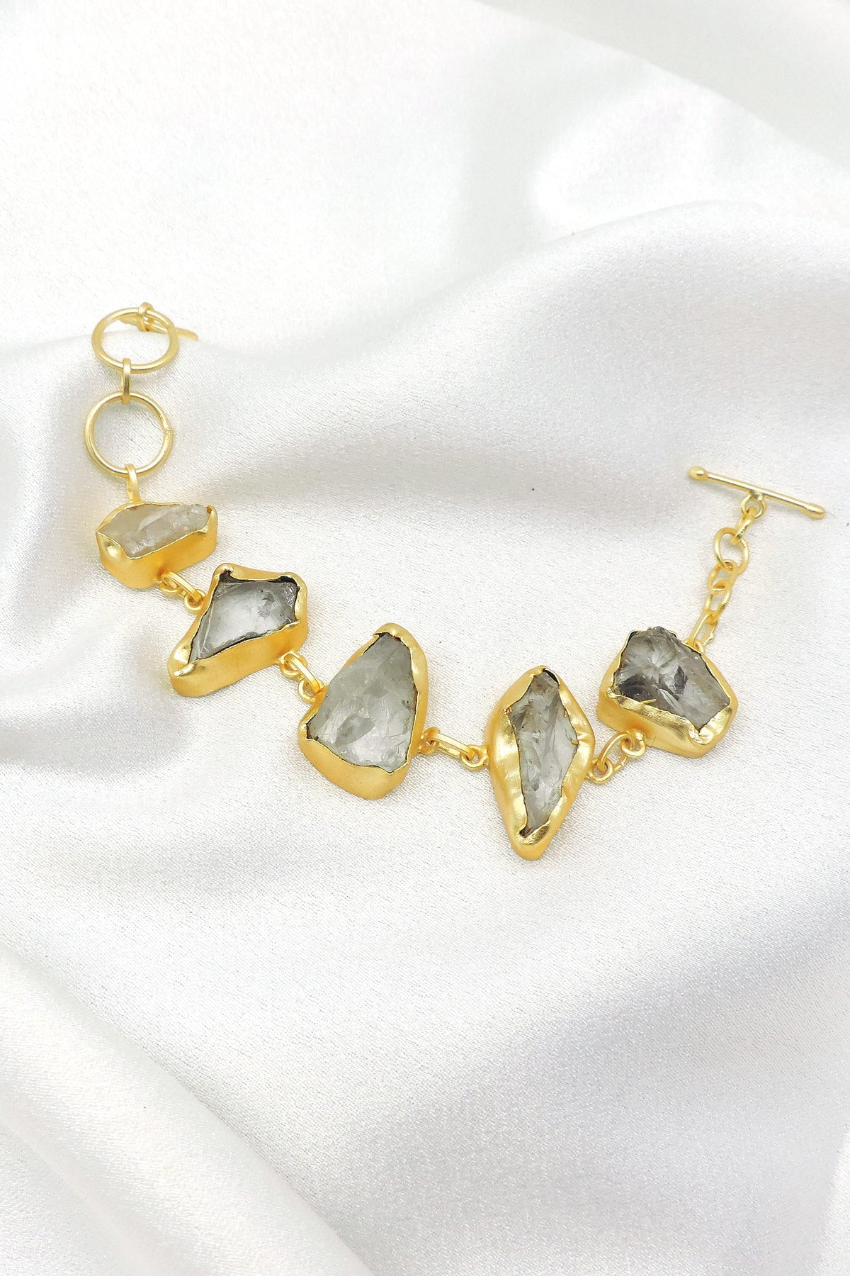 Raw Quartz Statement Bracelet | Natural Stone Gold Link Bracelet