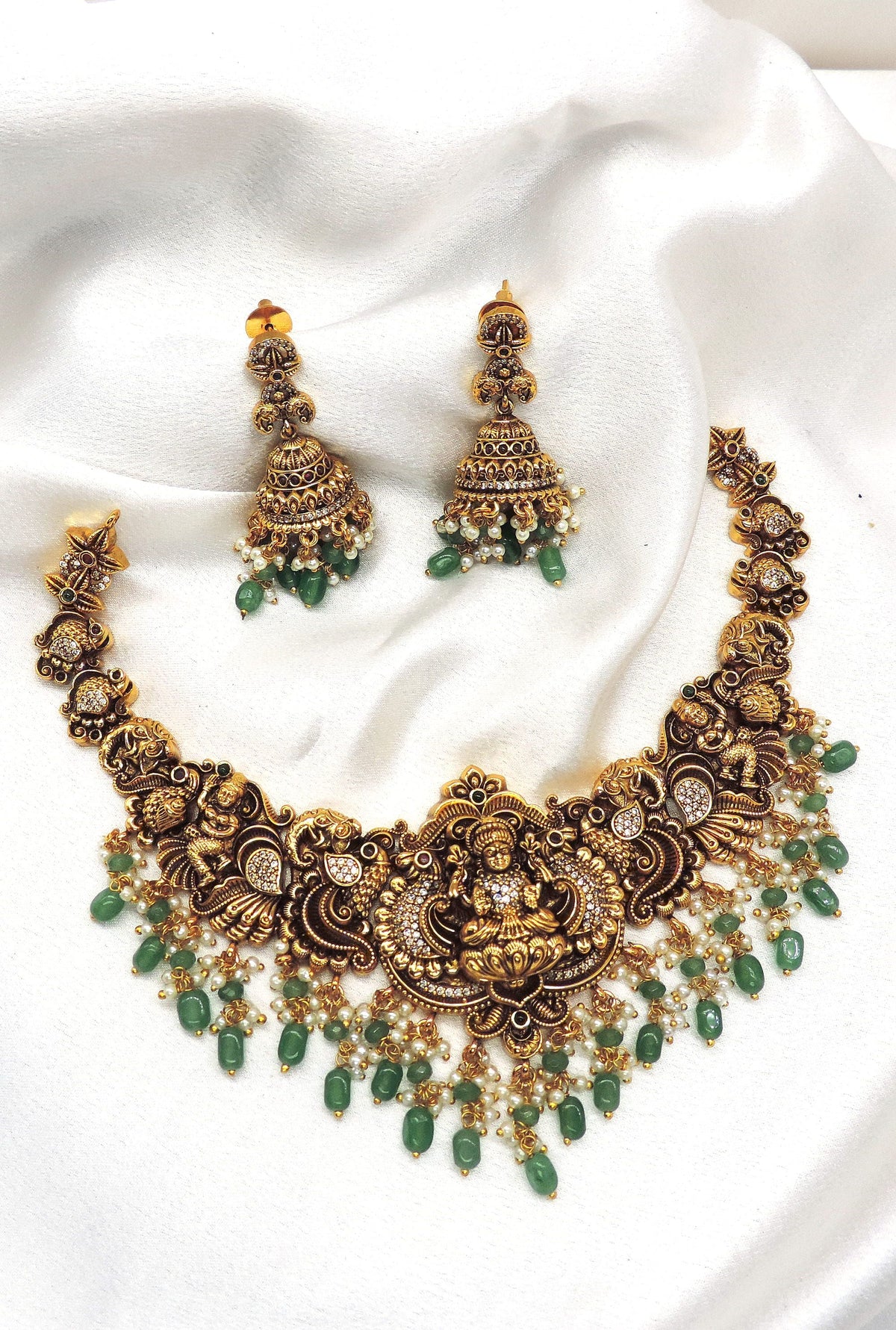 Ornate Goddess CZ Temple Jewelry Set by Joyrias