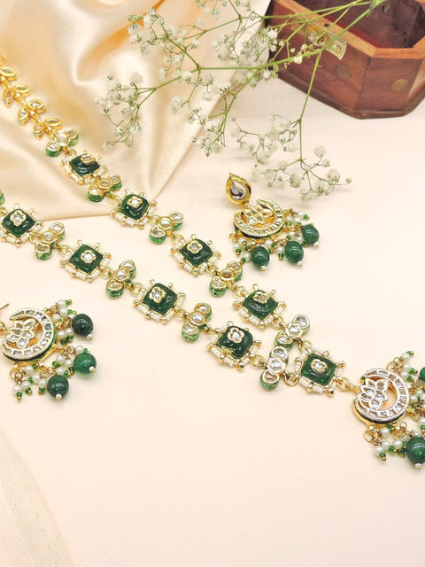 Meenakari emerald Kundan necklace set – Indian emerald meenakari necklace USA – Joyrias