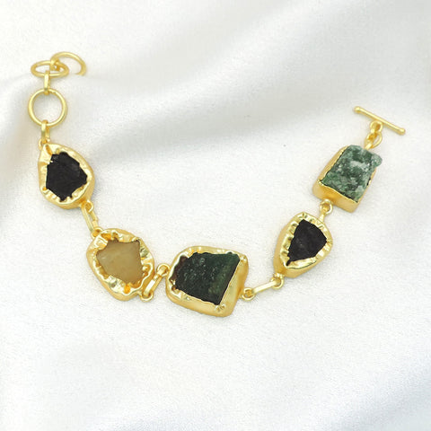 Raw Quartz Statement Bracelet | Natural Stone Gold Link Bracelet