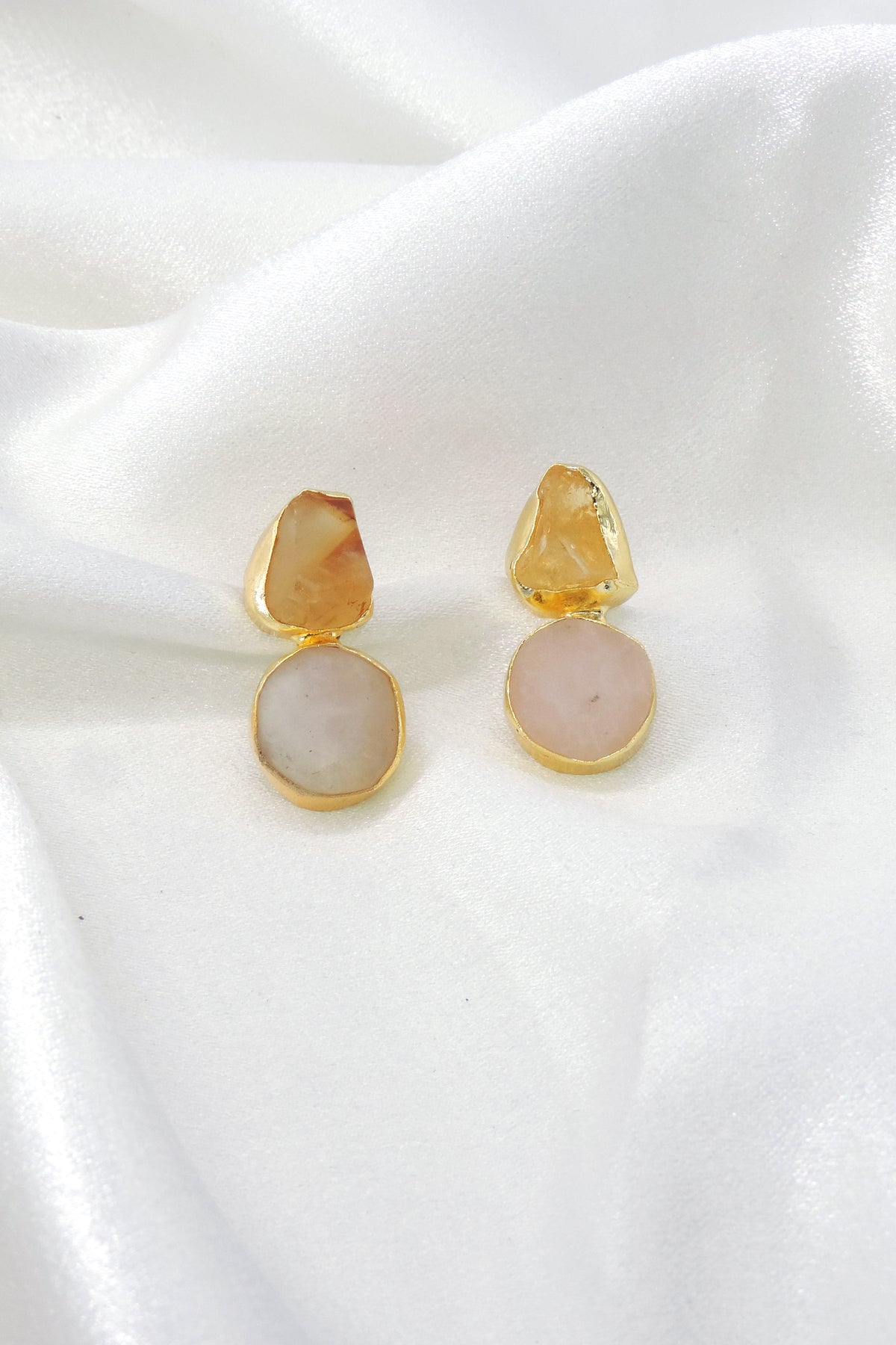 Natural Stone Drop Earrings | Gold Plated Minimal Statement Earrings