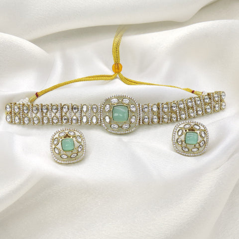 Mint Kundan Choker Set by Joyrias