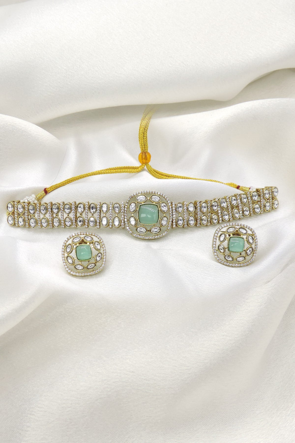 Mint Kundan Choker Set by Joyrias