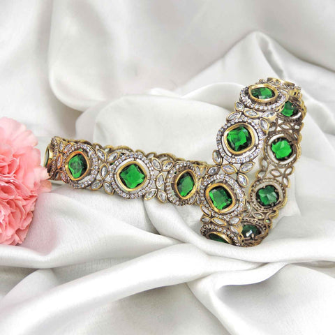 Green stone bangles size 2.4 – Indian green stone bangles for festive wear USA – Joyrias