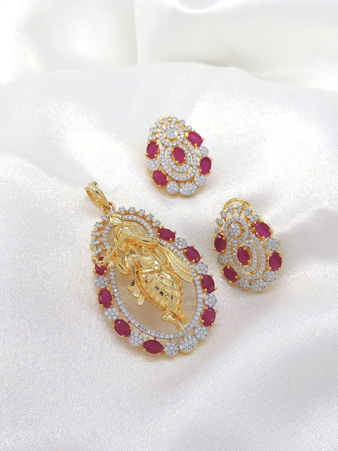 Elegant Lord Krishna AD Pendant Set with Ruby Stones
