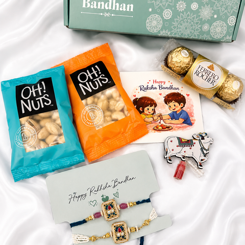 Premium Bhaiya Bhabhi Rakhi Gift Hamper – Couple Rakhi, Dry Fruits & Chocolates-FOR USA Shipping (Copy)