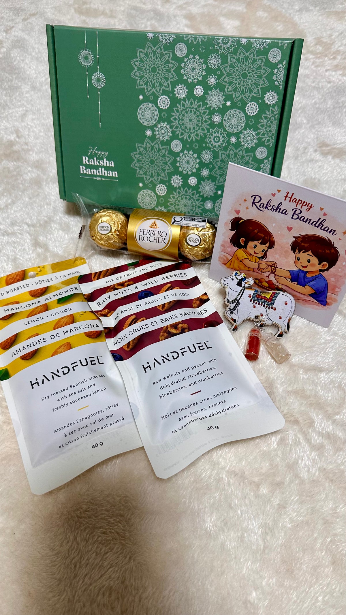 Premium Raksha Bandhan Gift Hamper with Dry Fruits, Ferrero Rocher FOR USA Shipping - Rakhi NOT INCLUDED