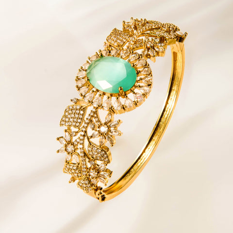 Emerald Floral Gold Statement Bracelet
