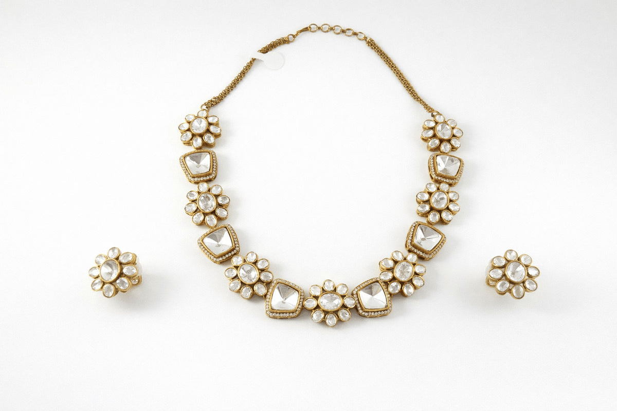 Classic Polki Floral Necklace Set | Joyrias