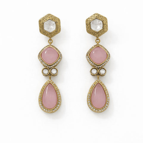 Pink Stone Statement Drop Earrings | Joyrias