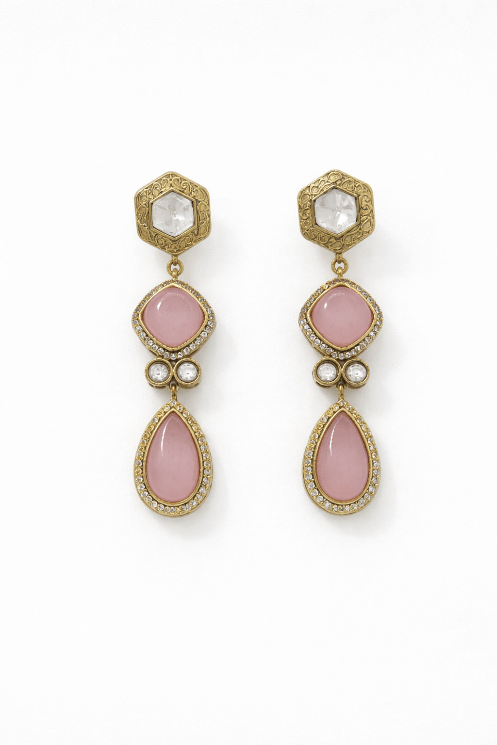 Pink Stone Statement Drop Earrings | Joyrias