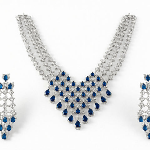 Blue Sapphire Crystal Bridal Necklace Set | Joyrias