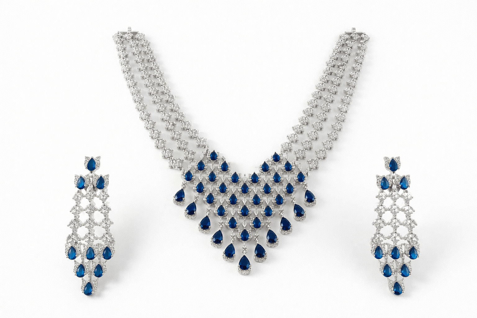 Blue Sapphire Crystal Bridal Necklace Set | Joyrias