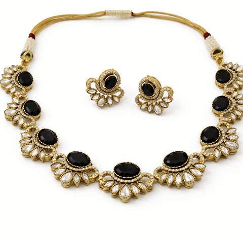 Black Onyx Floral Statement Necklace Set | Joyrias