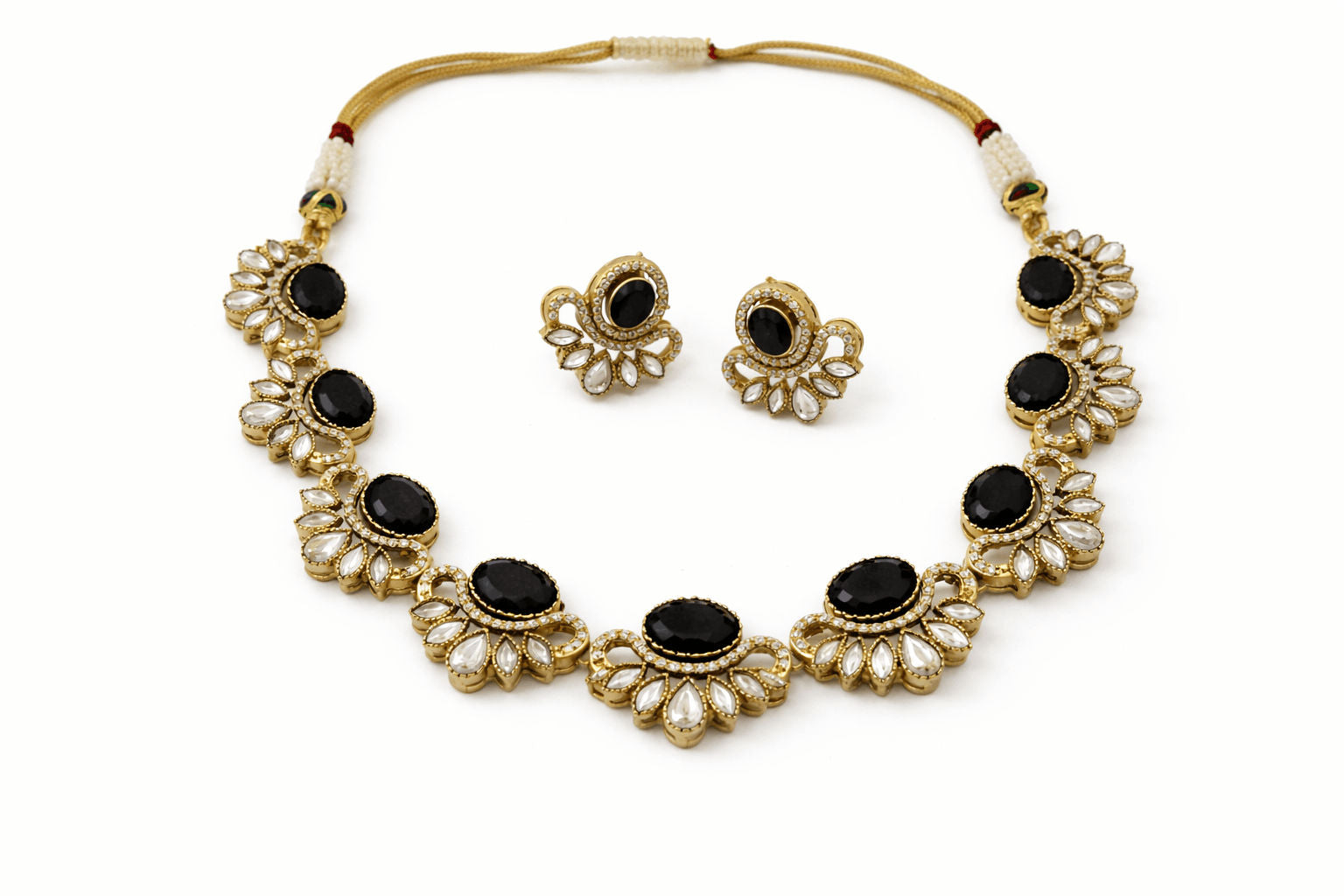 Black Onyx Floral Statement Necklace Set | Joyrias