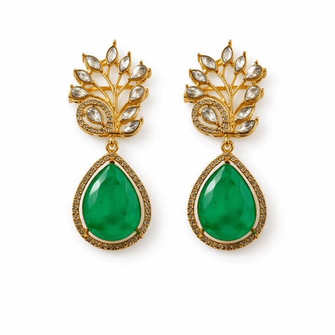 Emerald Green Leaf Drop Earrings | Joyrias