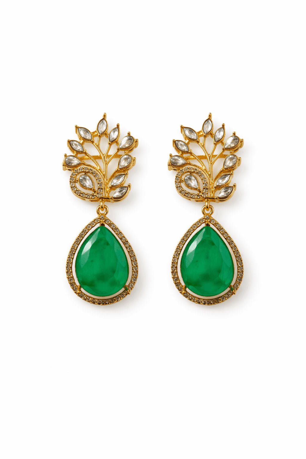 Emerald Green Leaf Drop Earrings | Joyrias