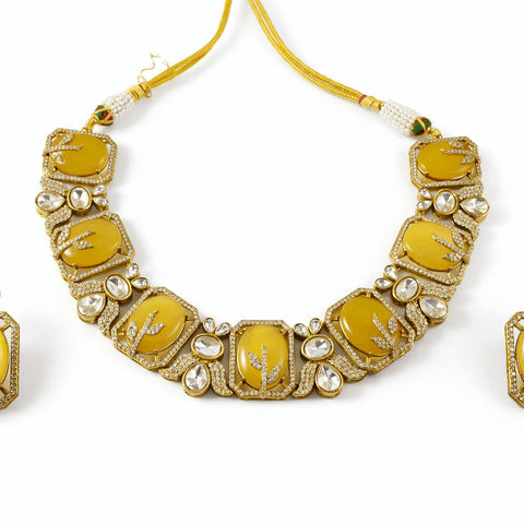 Yellow Kundan Statement Necklace Set | Joyrias