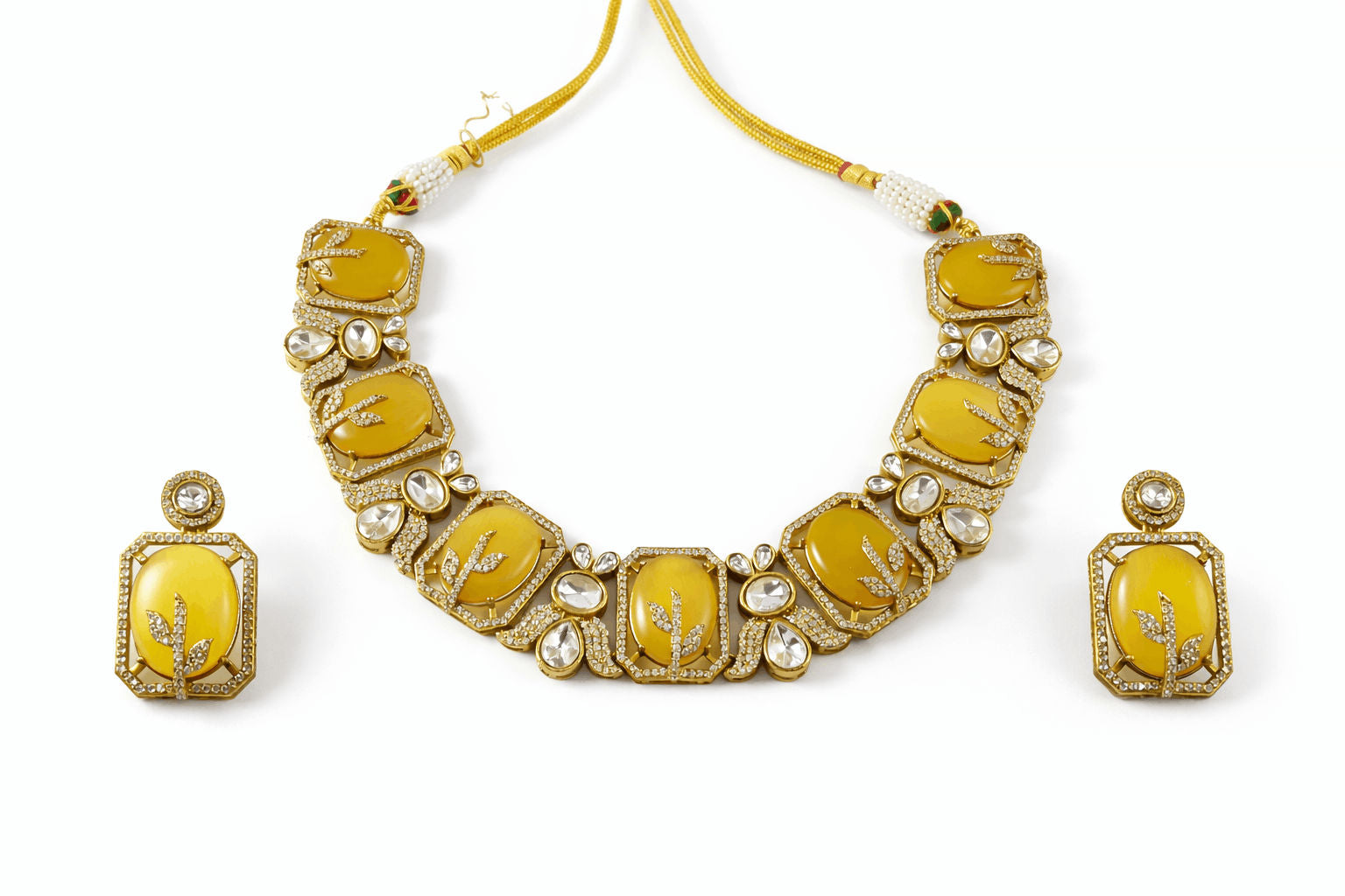 Yellow Kundan Statement Necklace Set | Joyrias