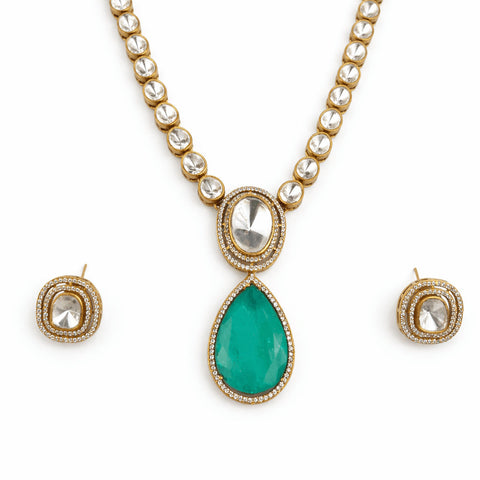 Aqua Blue Teardrop Pendant Necklace Set | Joyrias