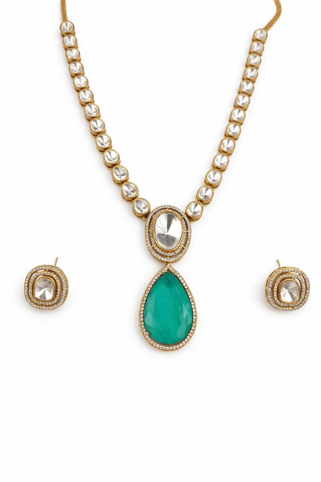 Aqua Blue Teardrop Pendant Necklace Set | Joyrias