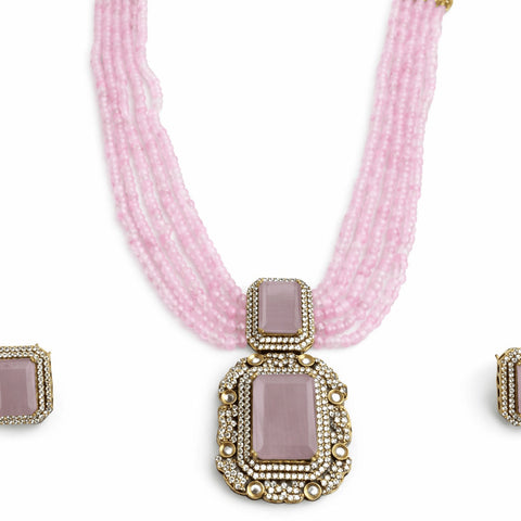 Pink Bead Statement Necklace Set | Joyrias