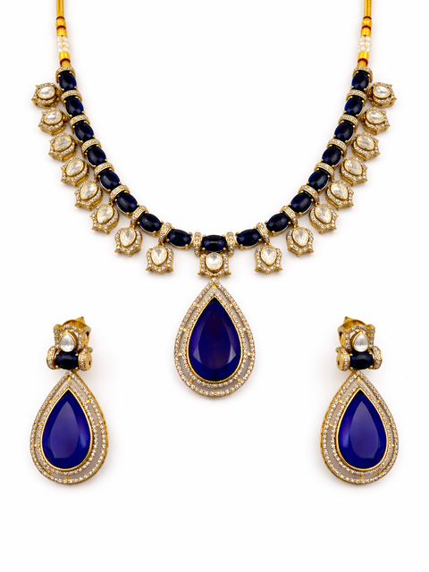 Emerald Green Teardrop Necklace Set | Kundan -Inspired Party Jewelry