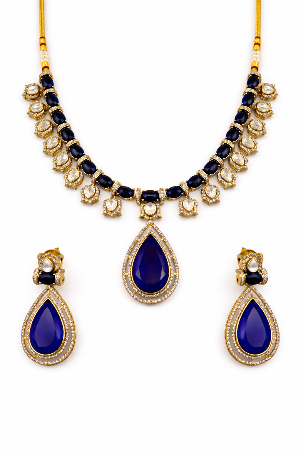 Emerald Green Teardrop Necklace Set | Kundan -Inspired Party Jewelry