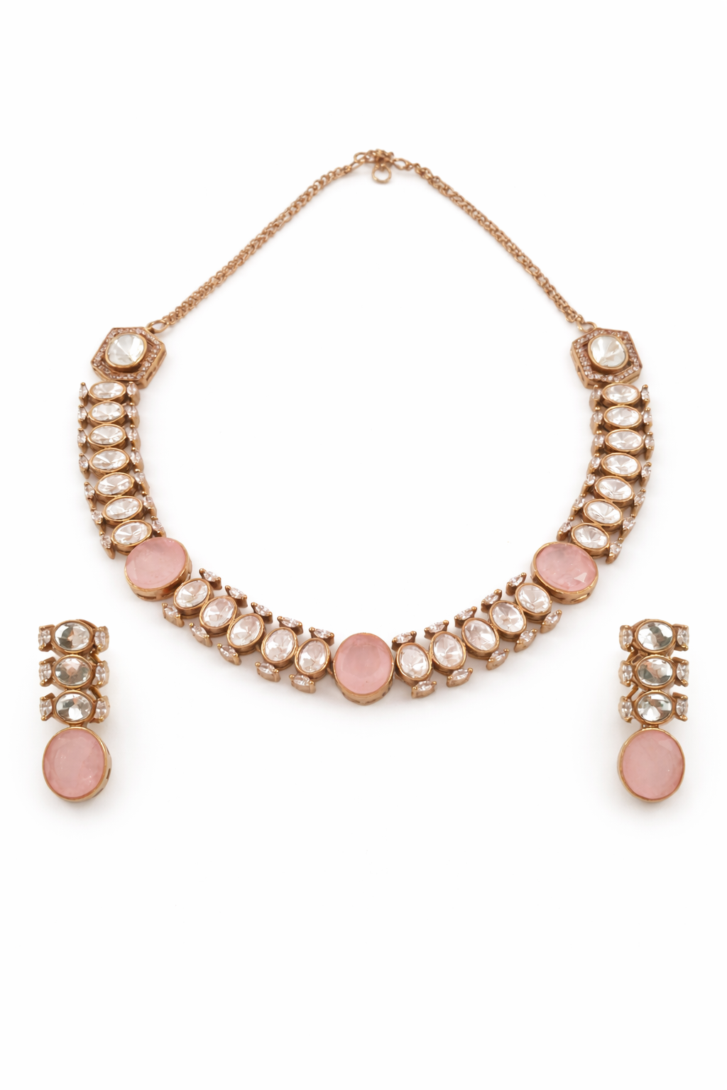 Emerald Green Moissanite Kundan Necklace Set