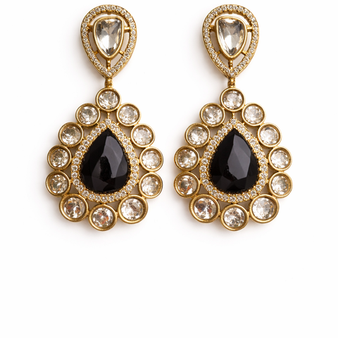 Blue Stone Kundan Drop Earrings – Traditional Indian Statement Earrings