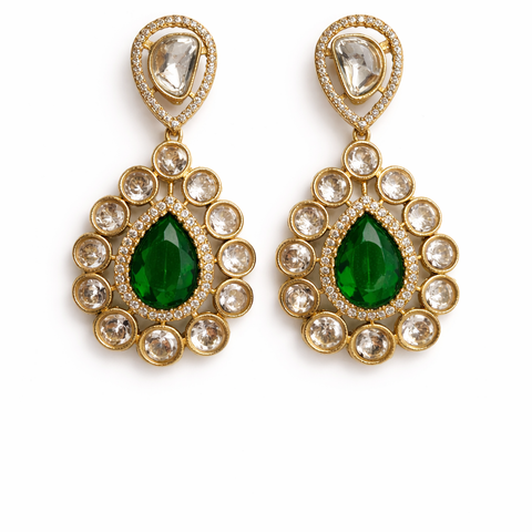 Blue Stone Kundan Drop Earrings – Traditional Indian Statement Earrings
