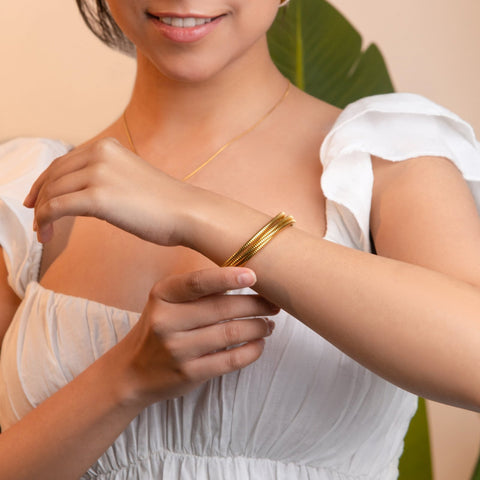 Golden coil wrap bracelet – adjustable gold tone bangle bracelet for women USA – Joyrias