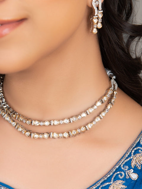 Double Layer Kundan Crystal Choker Necklace Set