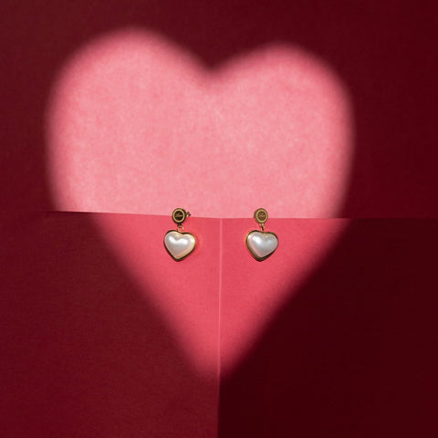 Pearl heart drop earrings – romantic pearl dangle earrings for women USA – Joyrias