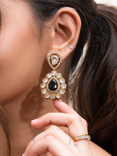 Blue Stone Kundan Drop Earrings – Traditional Indian Statement Earrings