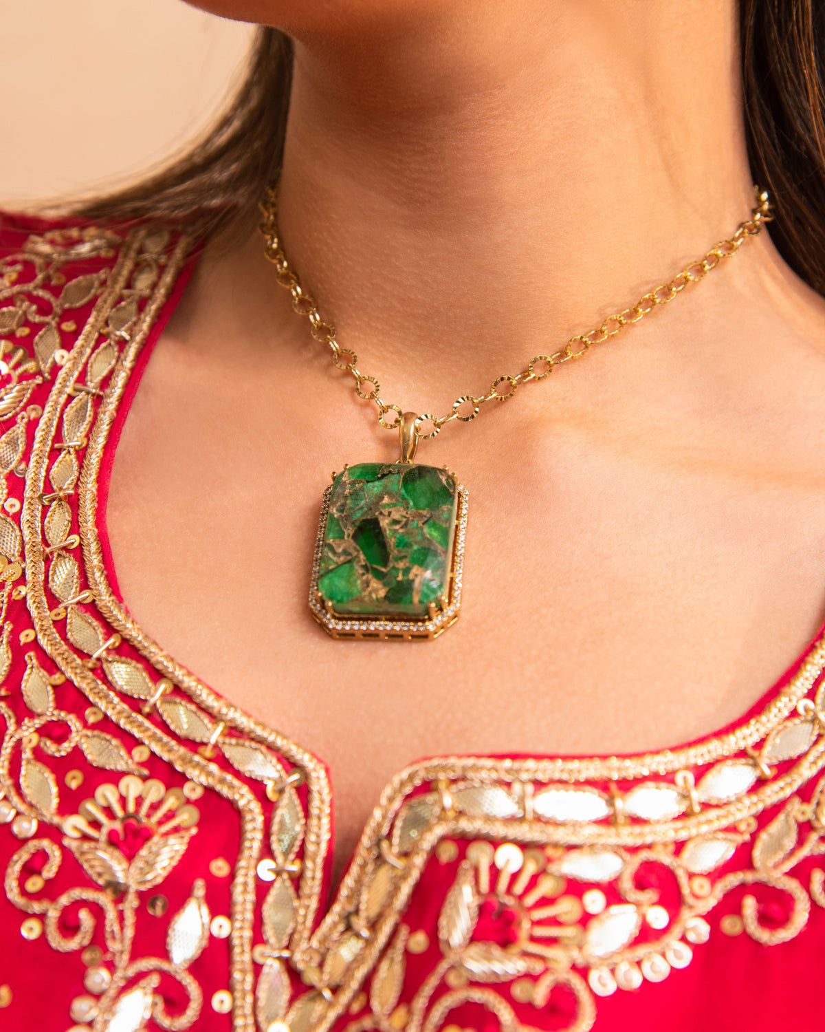 Emerald Statement Pendant Necklace