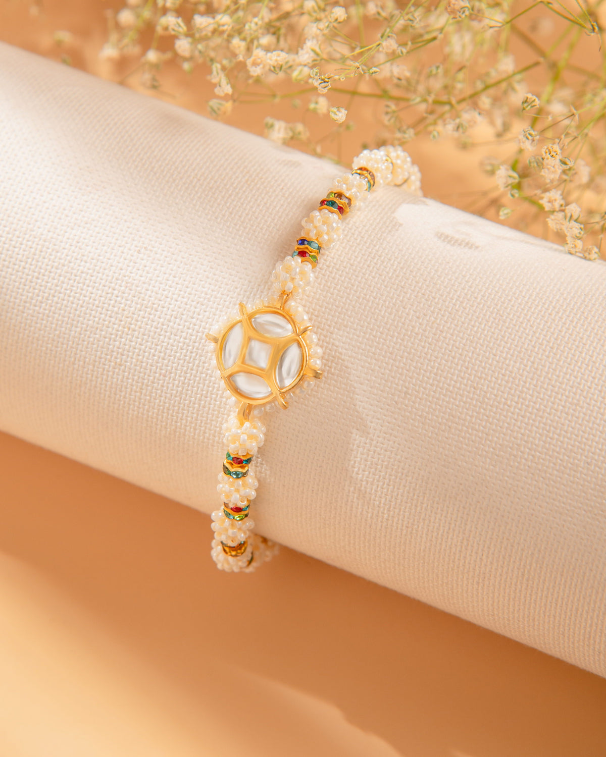 Pearl Kundan Bhaiya Rakhi by Joyrias