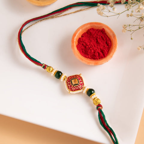 Ruby Meena Bhaiya Rakhi with Red Enamel Joyrias