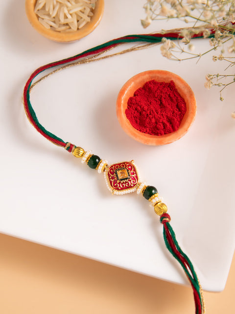 Ruby Meena Bhaiya Rakhi with Red Enamel Joyrias