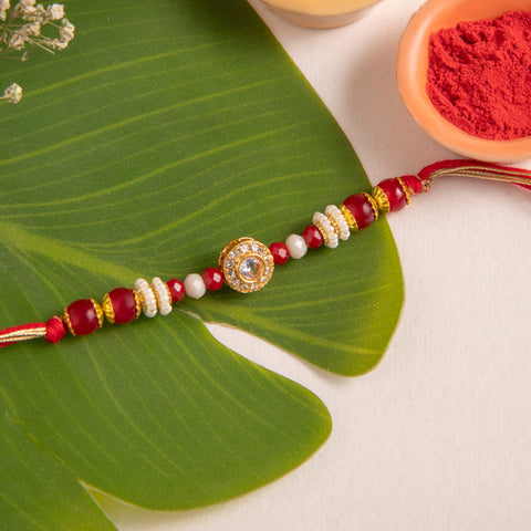 Red Beaded Bhaiya Rakhi