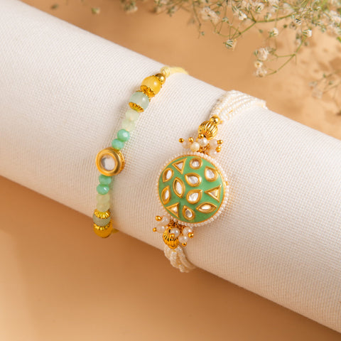 Mint Meena Bhaiya Bhabhi Rakhi Set by Joyrias