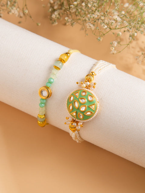 Mint Meena Bhaiya Bhabhi Rakhi Set by Joyrias