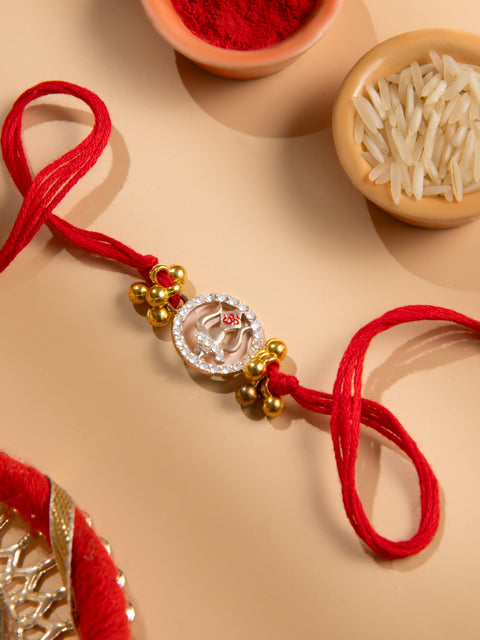 Mahadev Trishul Rakhi for Brother | Shiv Ji Trident CZ Stone Rakhi
