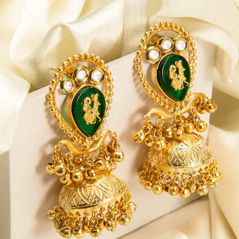 Radha Krishna Temple Jhumka Earrings