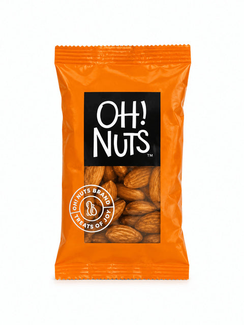 Premium roasted almonds snack pack in orange packaging, ideal for Rakhi gift hampers, festive gifting, and healthy snacking.