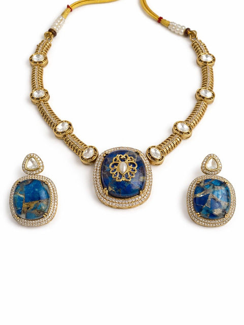 Royal Lapis Fire Stone Necklace Set – Gold Plated Statement Jewelry