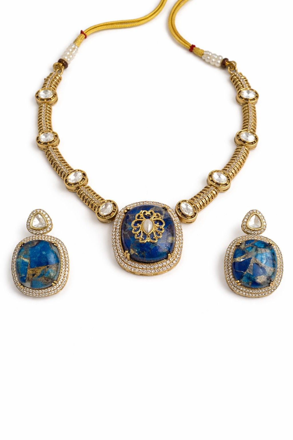 Royal Lapis Fire Stone Necklace Set – Gold Plated Statement Jewelry